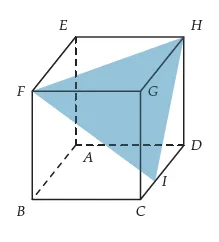 Cube et plan FHI en bleu Cube ABCDEFGH d’arête 1 avec le plan FHI coloré en bleu et le point I sur l’arête DC, maths en Terminale S sur équation de plan