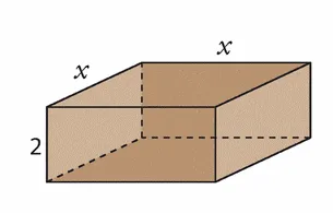 Pavé à base carrée de côté x Pavé droit à base carrée de côté x et de hauteur 2 — exercice de maths en 2de sur les équations et la surface d’une boite