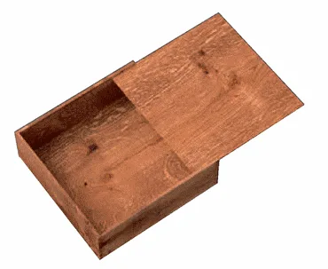 Boite en bois à couvercle coulissant Boite en bois avec couvercle coulissant à moitié ouvert — exercice de maths en 2de sur les équations et la surface extérieure