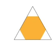 Triangle équilatéral et hexagone orange Grand triangle équilatéral de côté 6 cm dont trois coins sont découpés, laissant un hexagone orange — maths en 2de, équations