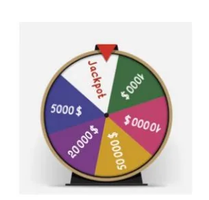 Roue de loterie avec Jackpot Roue de loterie colorée à six secteurs égaux : Jackpot et montants en dollars de 5000 à 50000 — probabilités en 2de