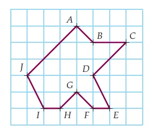 Polygone aux points A à J Polygone sur quadrillage avec les points A, B, C, D, E, F, G, H, I, J reliés — exercice de maths en 2de sur les égalités vectorielles