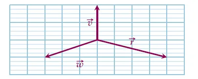 Trois vecteurs de même origine Trois vecteurs v, w et r de même origine tracés sur un quadrillage — exercice de maths en 2de sur la différence de vecteurs