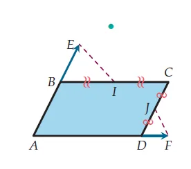 Parallélogramme ABCD, points E et F Parallélogramme ABCD avec les milieux I de BC et J de DC et les points E et F — exercice de maths en 2de sur les vecteurs