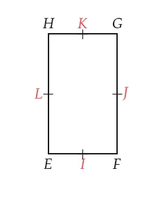 Rectangle EFGH et milieux I J K L Rectangle EFGH avec les milieux I, J, K et L de ses côtés — exercice de maths en 1ère sur le produit scalaire dans le plan