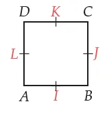 Carré ABCD et milieux des côtés Carré ABCD de côté 1 avec les milieux I, J, K et L des côtés — exercice de maths en 1ère sur le produit scalaire dans le plan