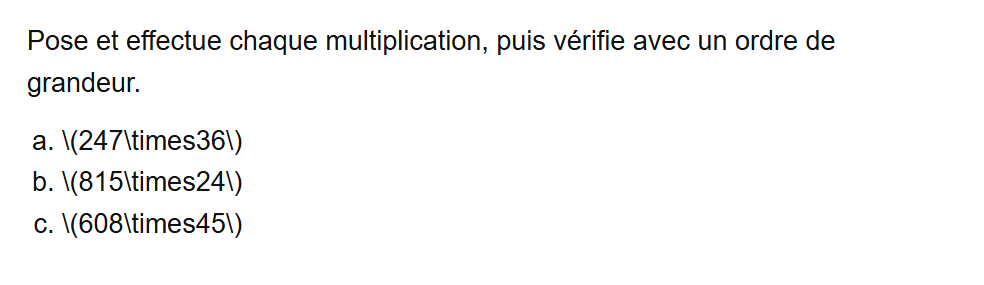 Énoncé de l'exercice 31 sur les opérations en CM1 : Poser des multiplications à deux chiffres – corrigé opérations CM1