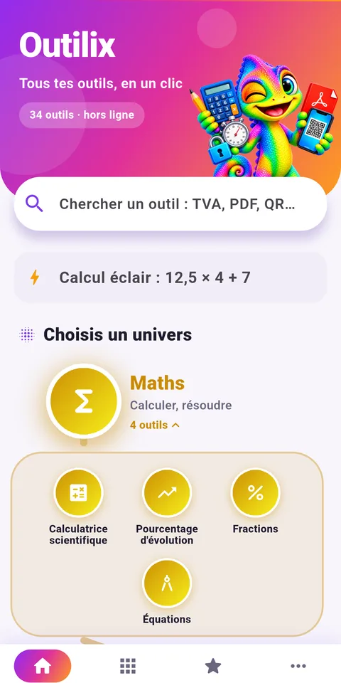 Capture d'écran d'Outilix, boîte à outils pour les devoirs, sur téléphone (2)