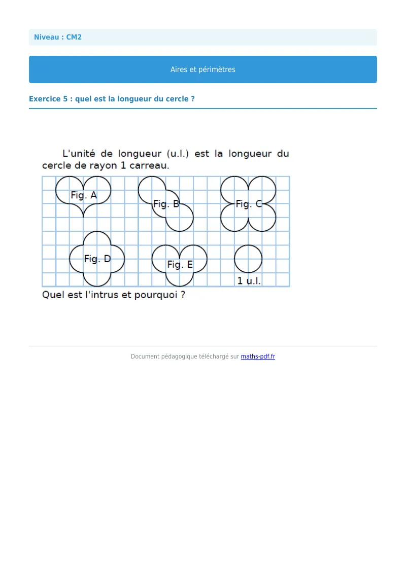 Aires et périmètres : exercice n°5 de maths en CM2 corrigé en PDF