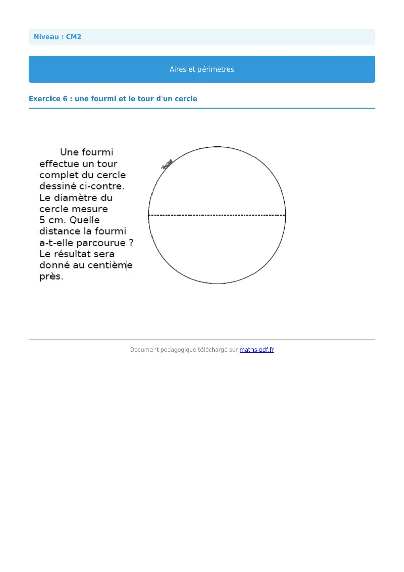 Aires et périmètres : exercice n°6 de maths en CM2 corrigé en PDF