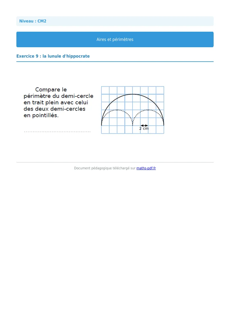 Aires et périmètres : exercice n°9 de maths en CM2 corrigé en PDF