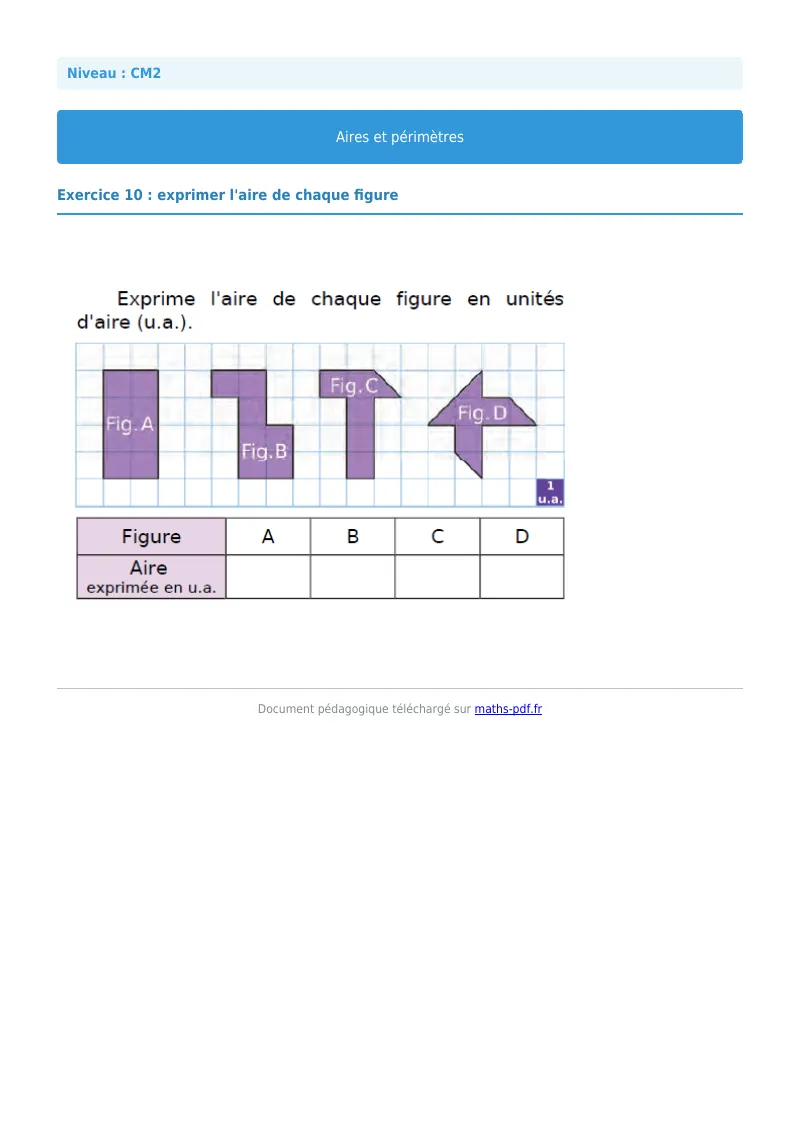 Aires et périmètres : exercice n°10 de maths en CM2 corrigé en PDF