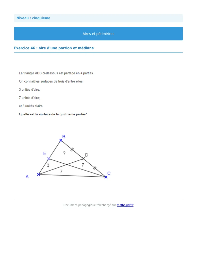 Aires et périmètres de figures : exercice n°14 de maths en 5ème corrigé en PDF