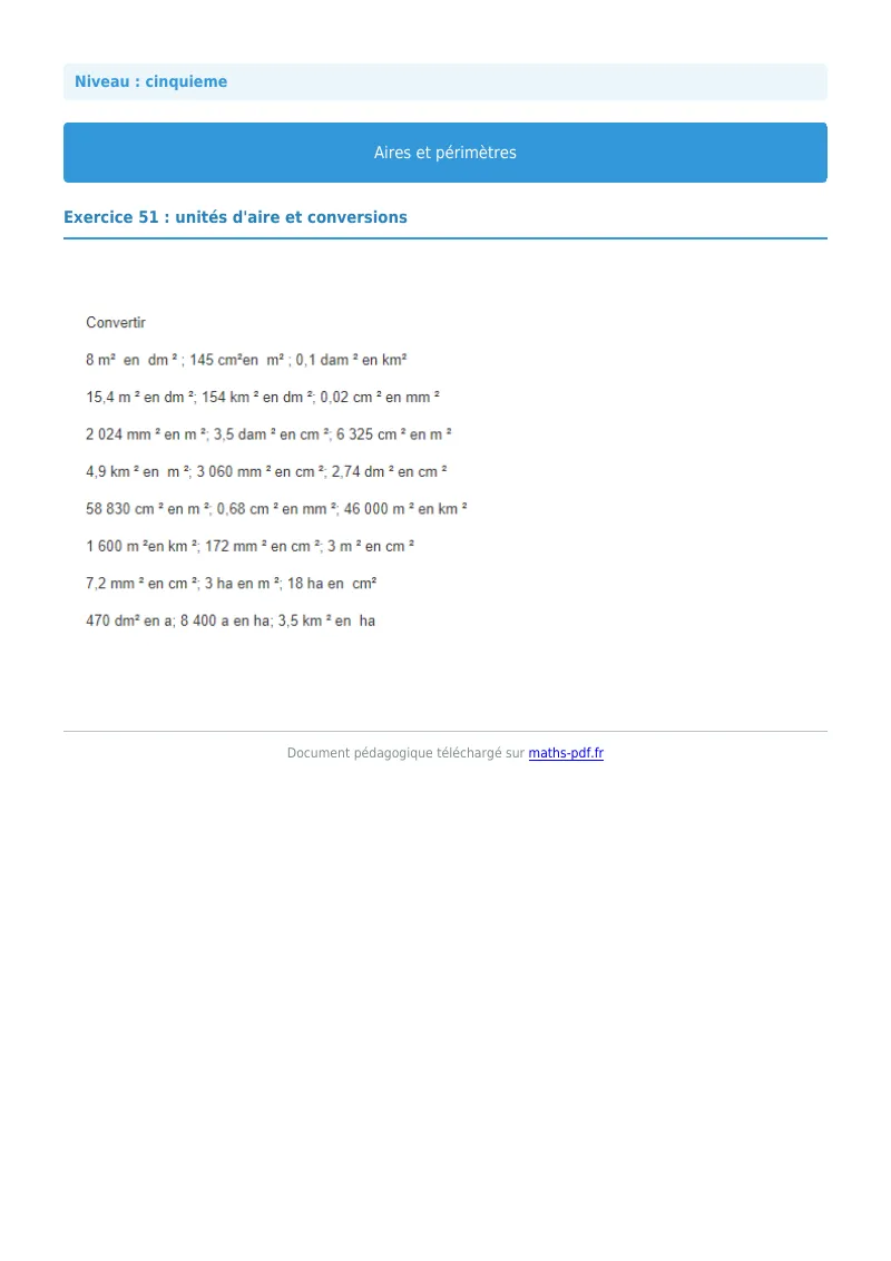 Aires et périmètres de figures : exercice n°19 de maths en 5ème corrigé en PDF