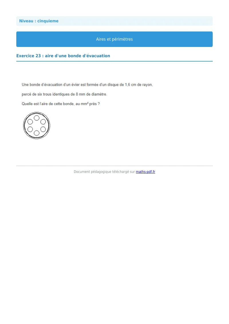 Aires et périmètres de figures : exercice n°23 de maths en 5ème corrigé en PDF