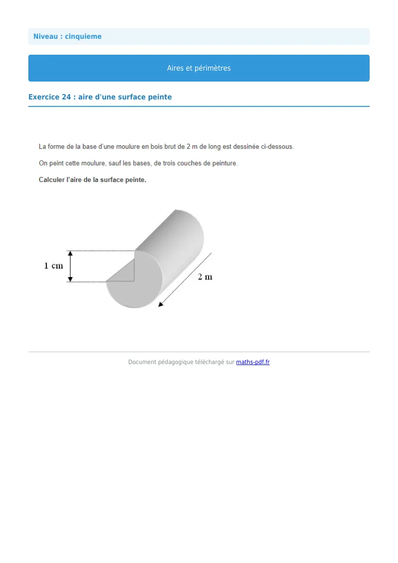 Aires et périmètres de figures : exercice n°24 de maths en 5ème corrigé en PDF