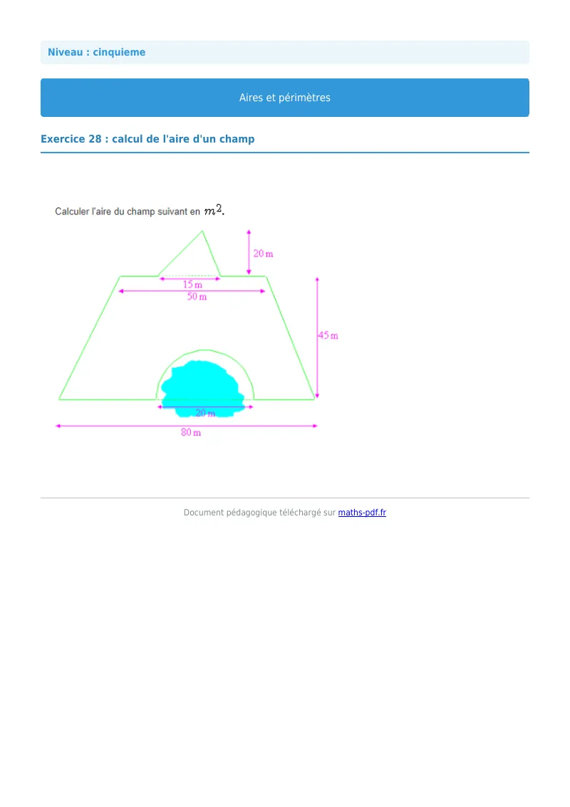 Aires et périmètres de figures : exercice n°28 de maths en 5ème corrigé en PDF