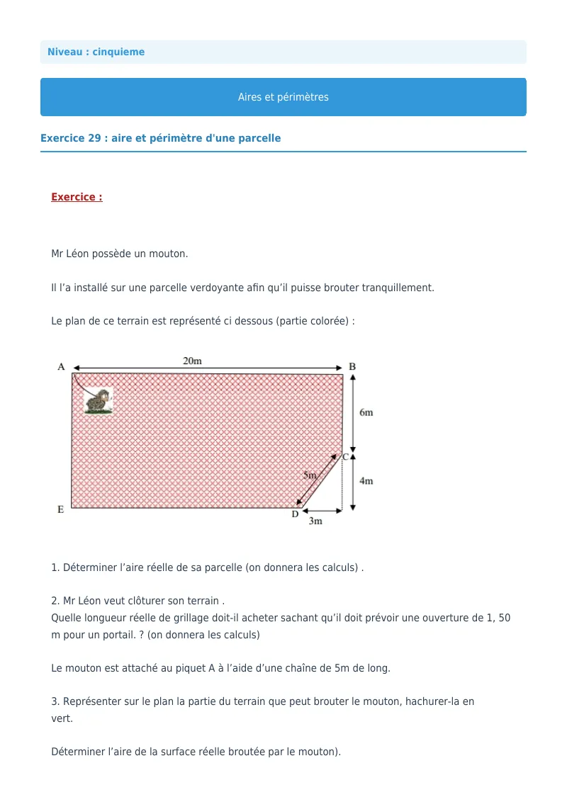 Aires et périmètres de figures : exercice n°29 de maths en 5ème corrigé en PDF