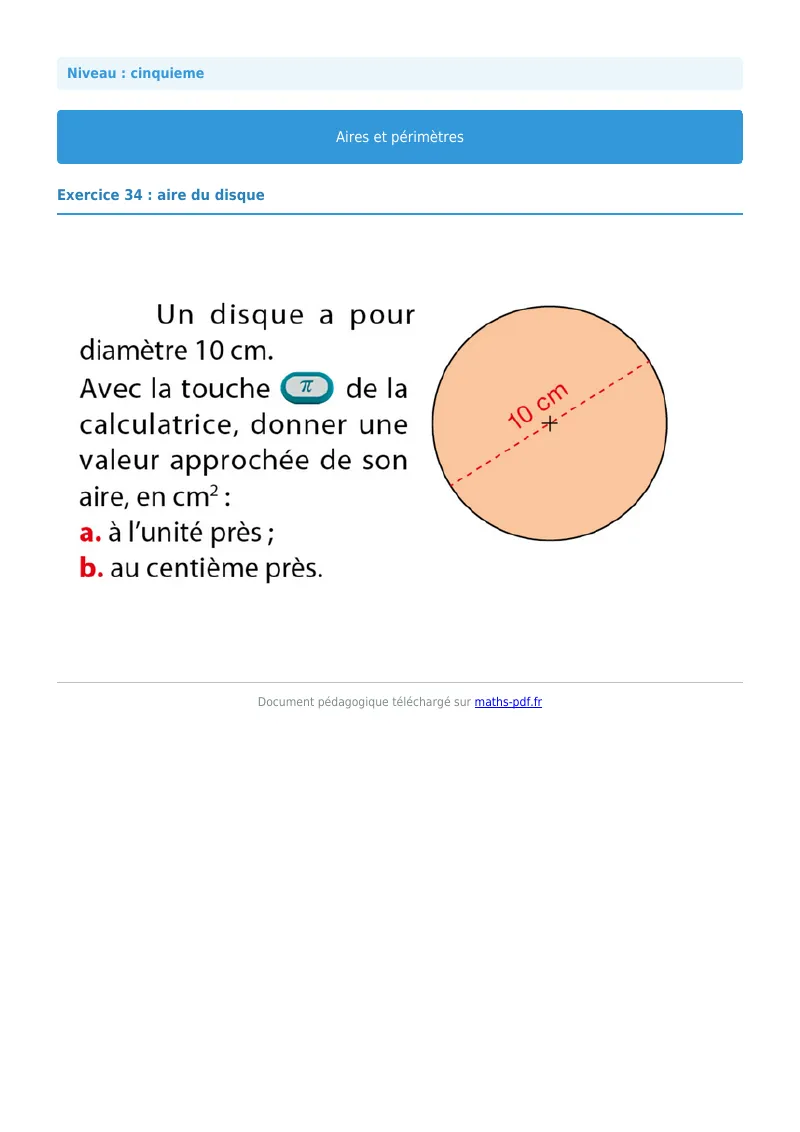 Aires et périmètres de figures : exercice n°34 de maths en 5ème corrigé en PDF