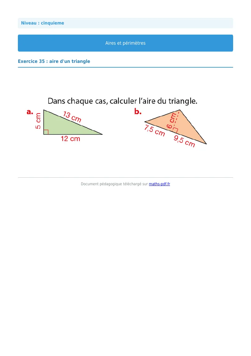 Aires et périmètres de figures : exercice n°35 de maths en 5ème corrigé en PDF