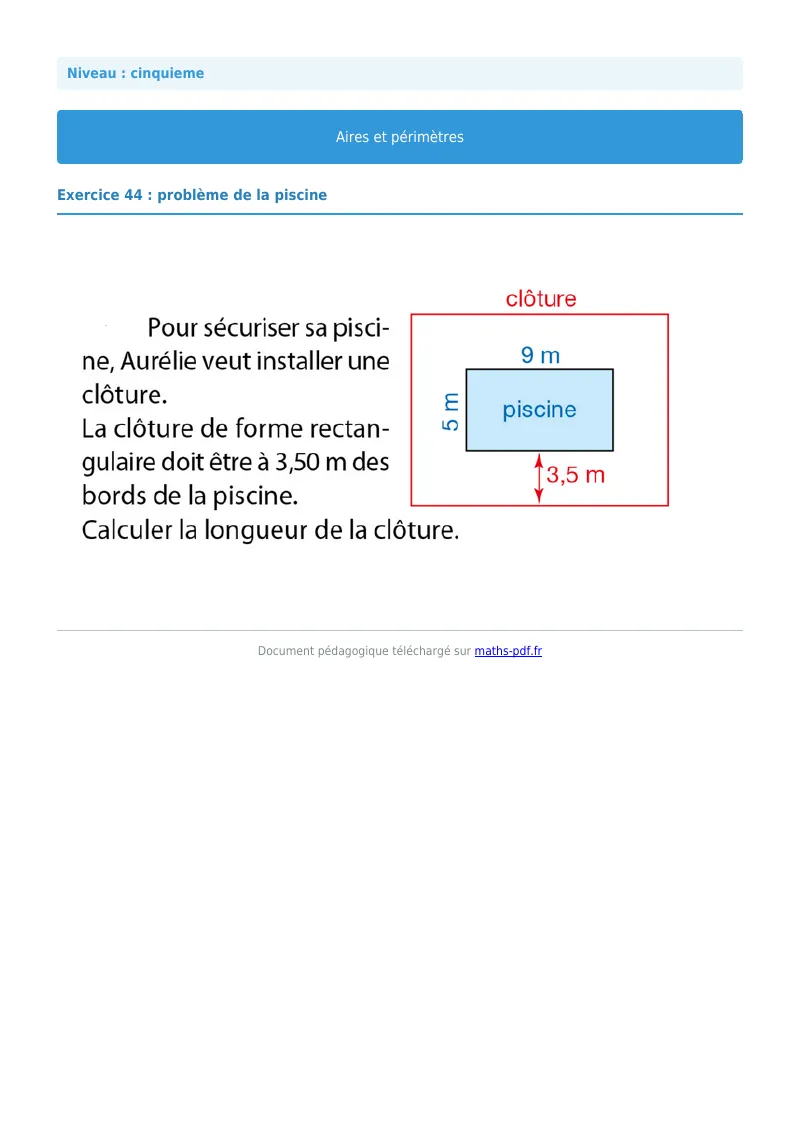 Aires et périmètres de figures : exercice n°44 de maths en 5ème corrigé en PDF