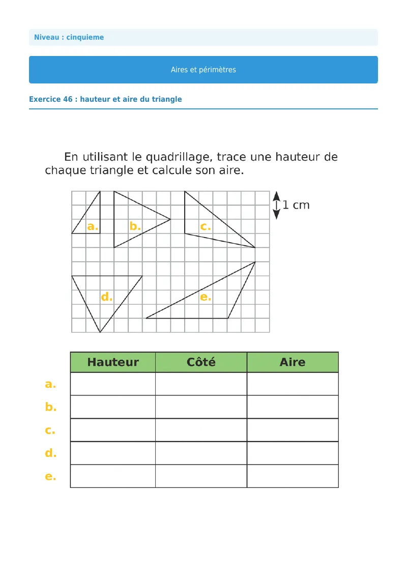 Aires et périmètres de figures : exercice n°46 de maths en 5ème corrigé en PDF