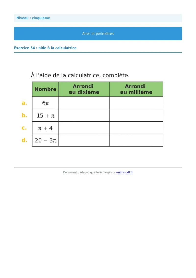 Aires et périmètres de figures : exercice n°54 de maths en 5ème corrigé en PDF