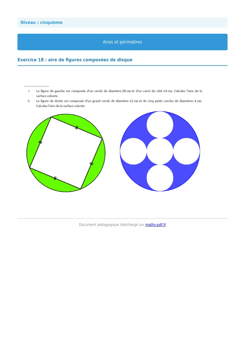 Aires et périmètres de figures : exercice n°64 de maths en 5ème corrigé en PDF