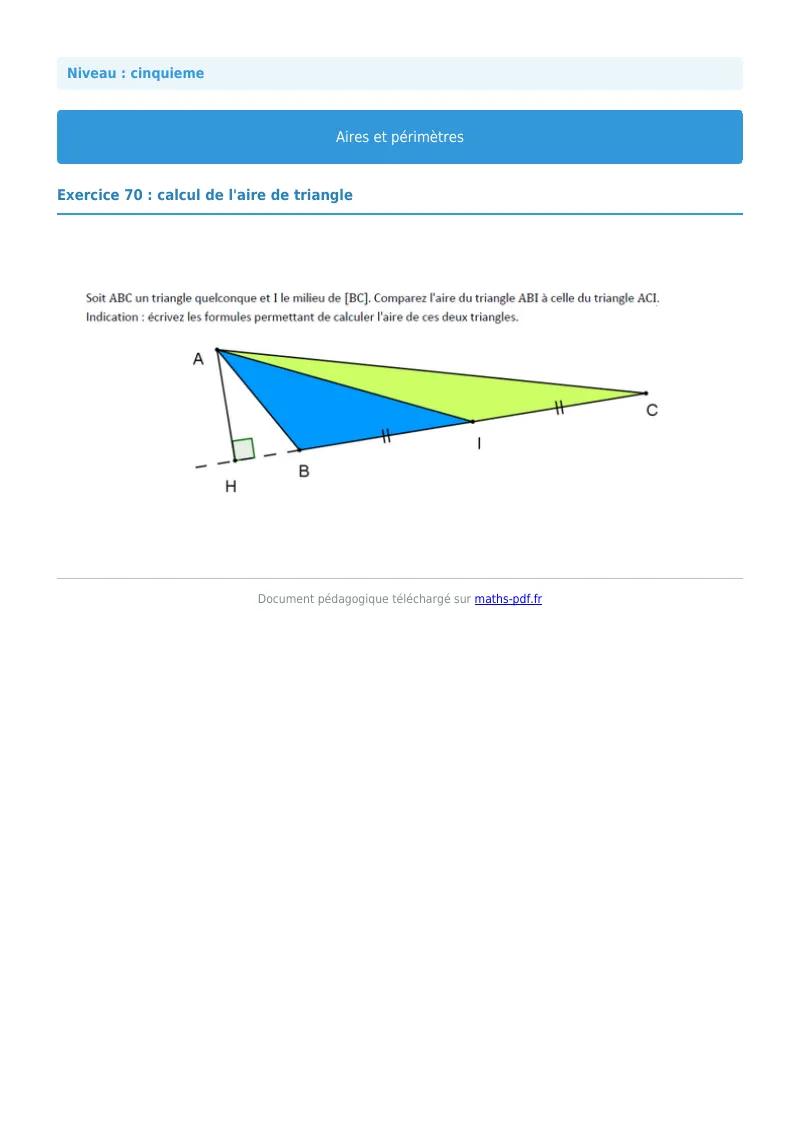 Aires et périmètres de figures : exercice n°70 de maths en 5ème corrigé en PDF