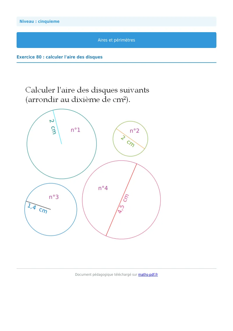 Aires et périmètres de figures : exercice n°80 de maths en 5ème corrigé en PDF