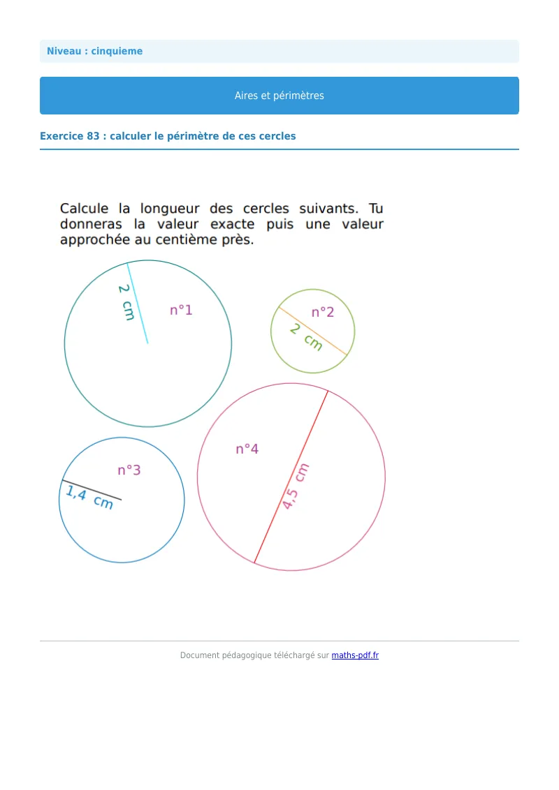 Aires et périmètres de figures : exercice n°83 de maths en 5ème corrigé en PDF