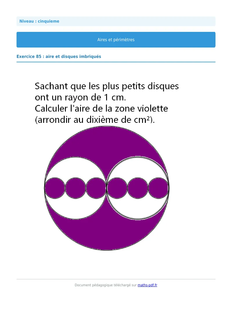 Aires et périmètres de figures : exercice n°85 de maths en 5ème corrigé en PDF
