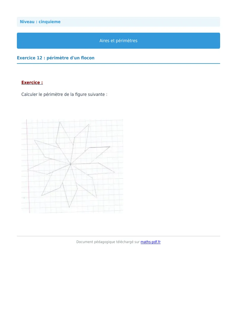 Aires et périmètres de figures : exercice n°12 de maths en 5ème corrigé en PDF