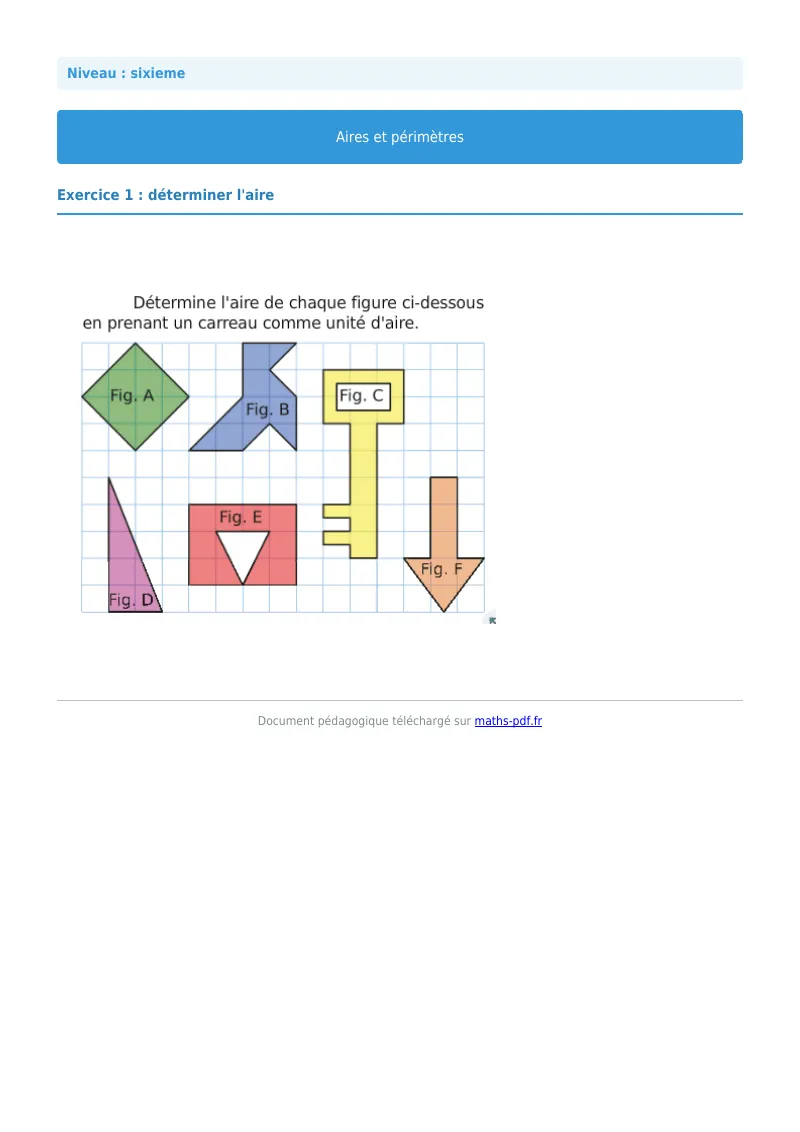 Aires et périmètres de figures : exercice n°1 de maths en 6ème corrigé en PDF