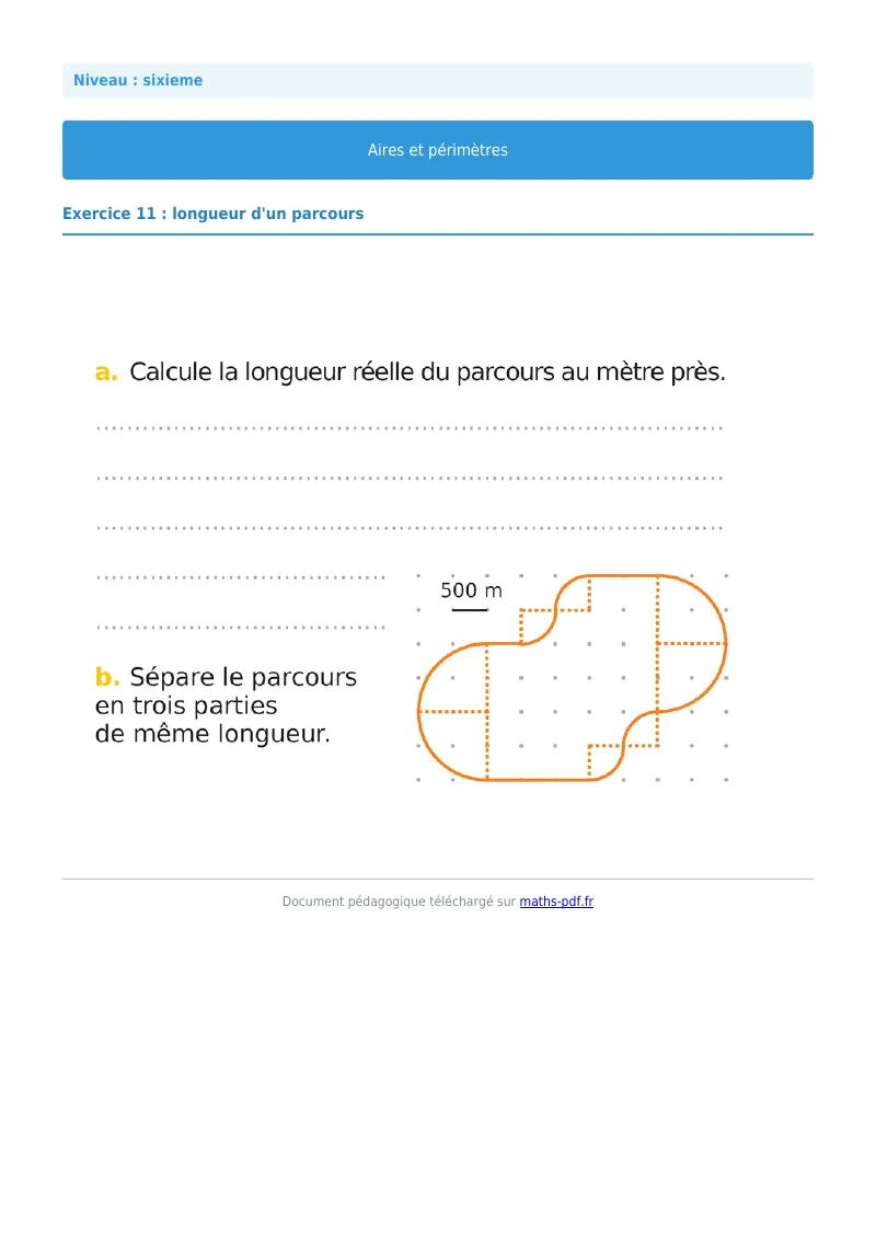 Aires et périmètres de figures : exercice n°11 de maths en 6ème corrigé en PDF
