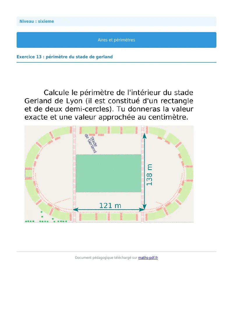 Aires et périmètres de figures : exercice n°13 de maths en 6ème corrigé en PDF