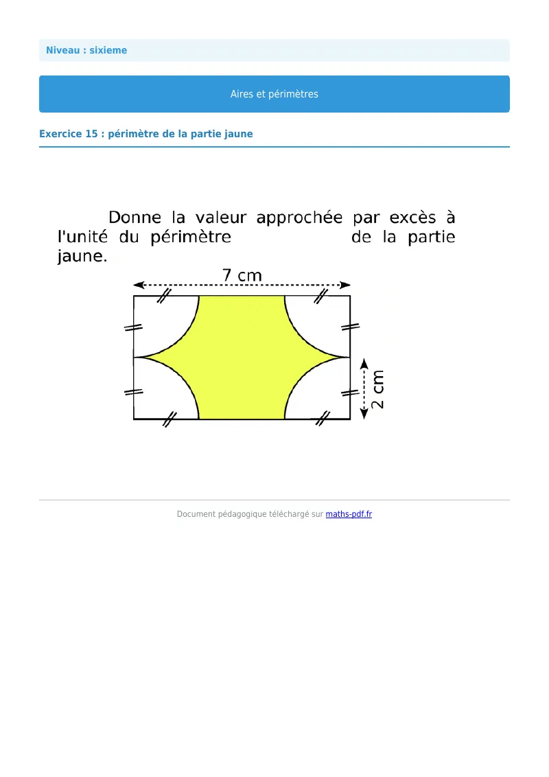 Aires et périmètres de figures : exercice n°15 de maths en 6ème corrigé en PDF