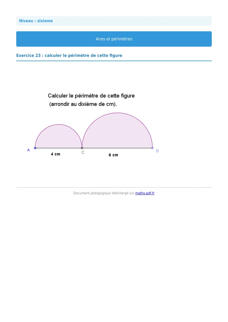 Aires et périmètres de figures : exercice n°23 de maths en 6ème corrigé en PDF