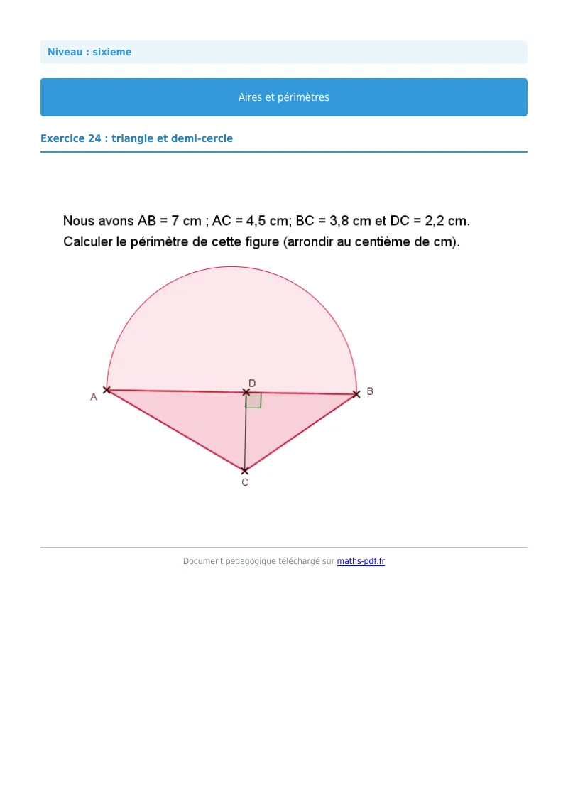 Aires et périmètres de figures : exercice n°24 de maths en 6ème corrigé en PDF