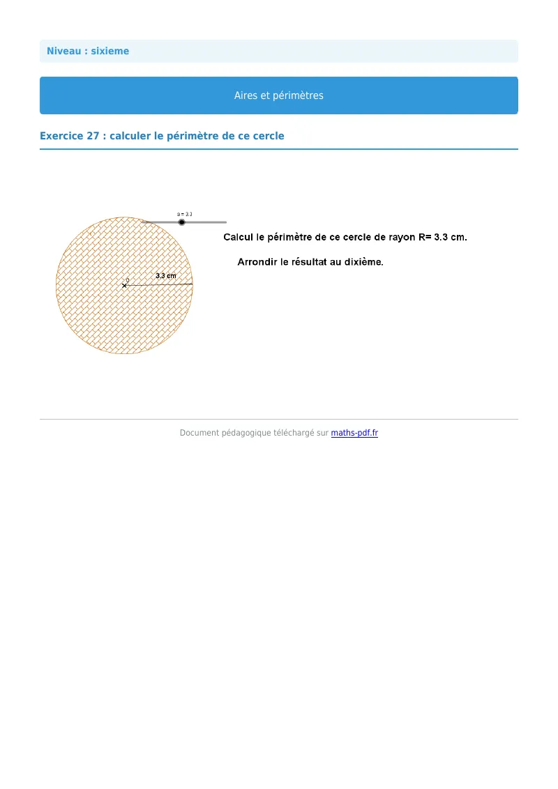 Aires et périmètres de figures : exercice n°27 de maths en 6ème corrigé en PDF