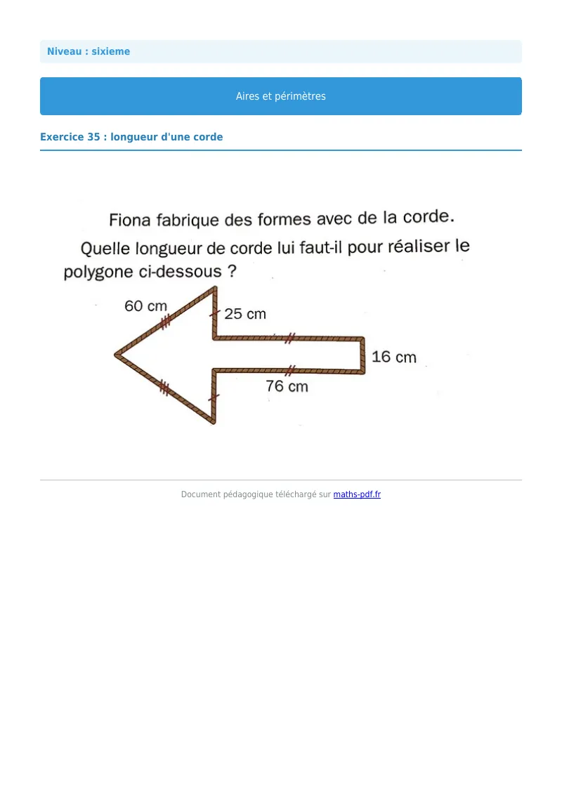 Aires et périmètres de figures : exercice n°35 de maths en 6ème corrigé en PDF