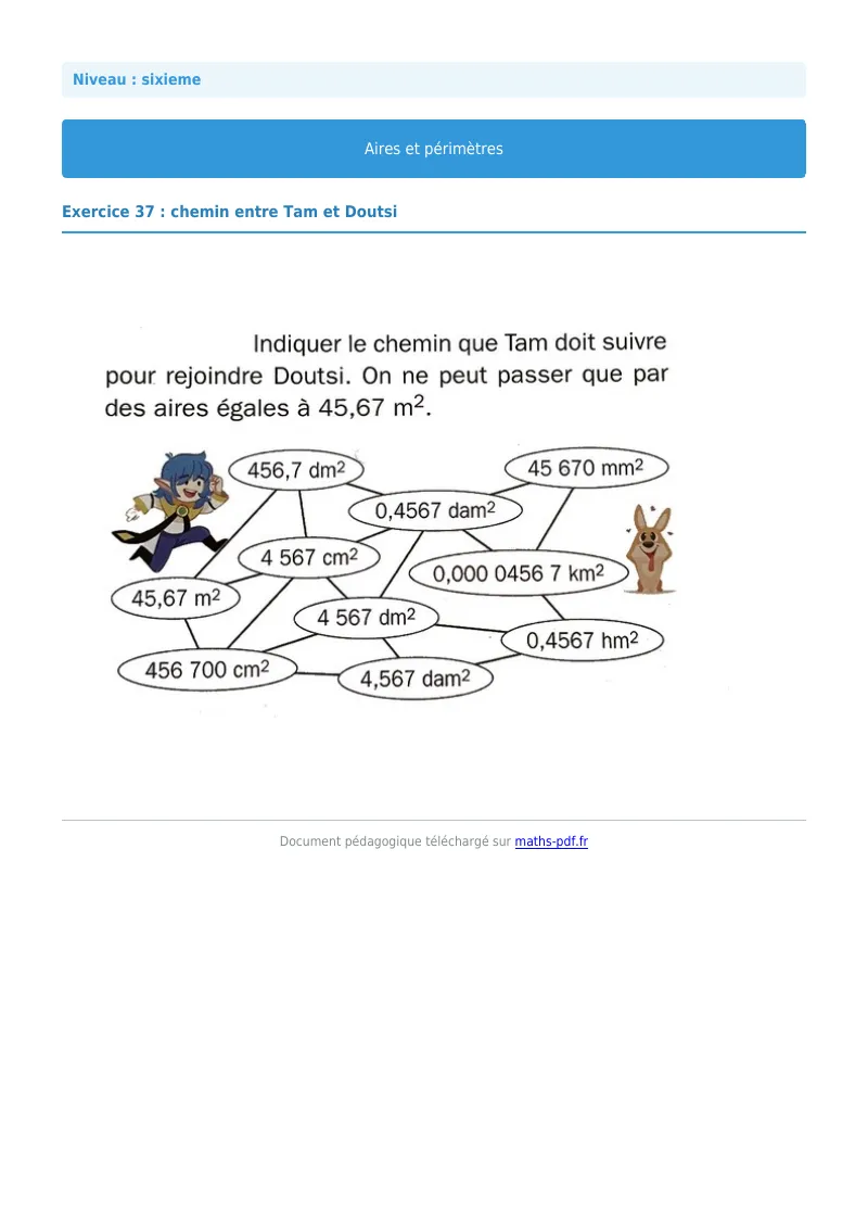 Aires et périmètres de figures : exercice n°37 de maths en 6ème corrigé en PDF