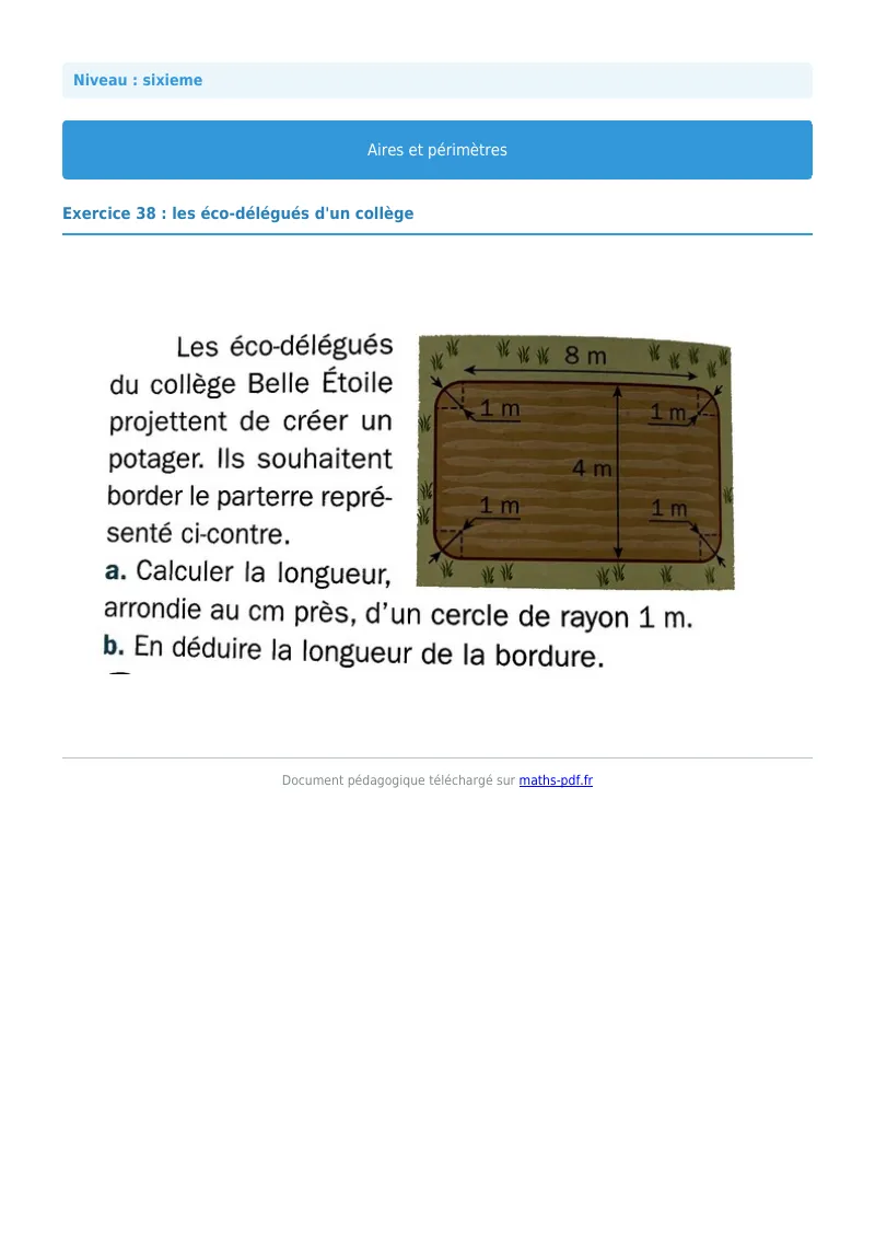 Aires et périmètres de figures : exercice n°38 de maths en 6ème corrigé en PDF