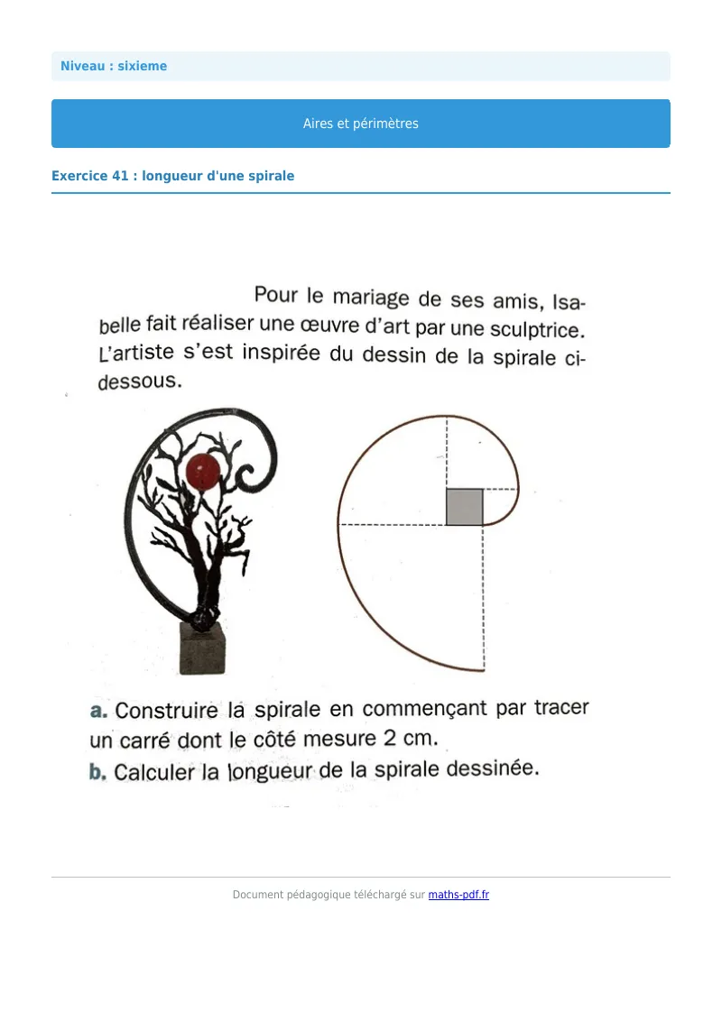 Aires et périmètres de figures : exercice n°41 de maths en 6ème corrigé en PDF