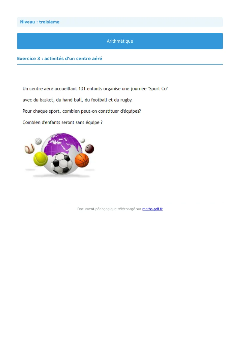 Arithmétique et décomposition en facteurs premiers : exercice n°3 de maths en 3ème corrigé en PDF