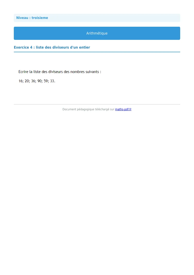 Arithmétique et décomposition en facteurs premiers : exercice n°4 de maths en 3ème corrigé en PDF