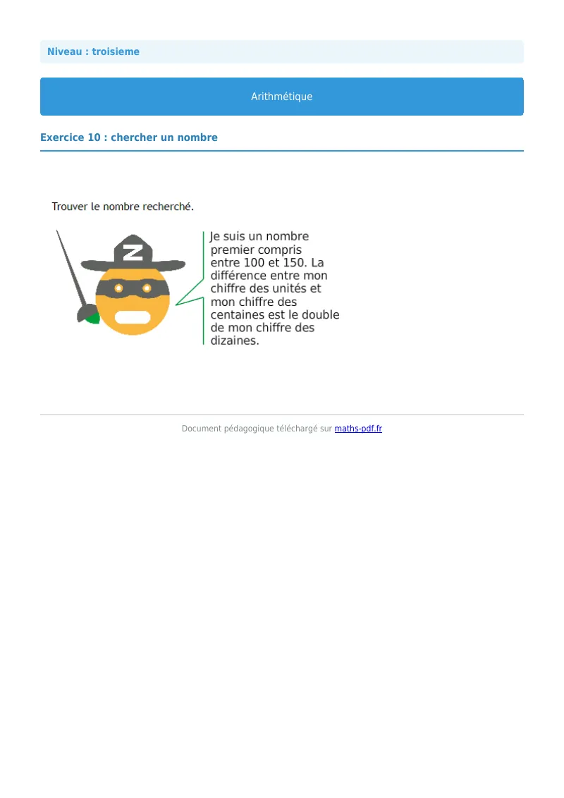 Arithmétique et décomposition en facteurs premiers : exercice n°10 de maths en 3ème corrigé en PDF