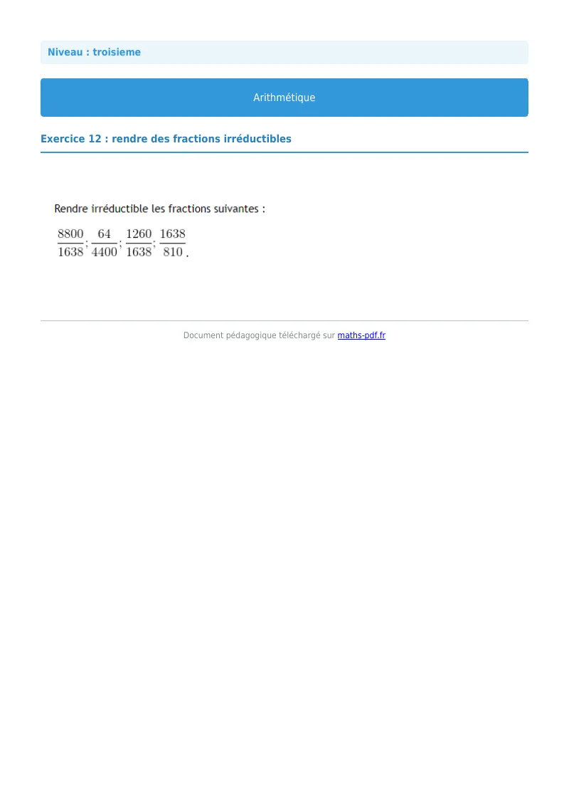 Arithmétique et décomposition en facteurs premiers : exercice n°12 de maths en 3ème corrigé en PDF