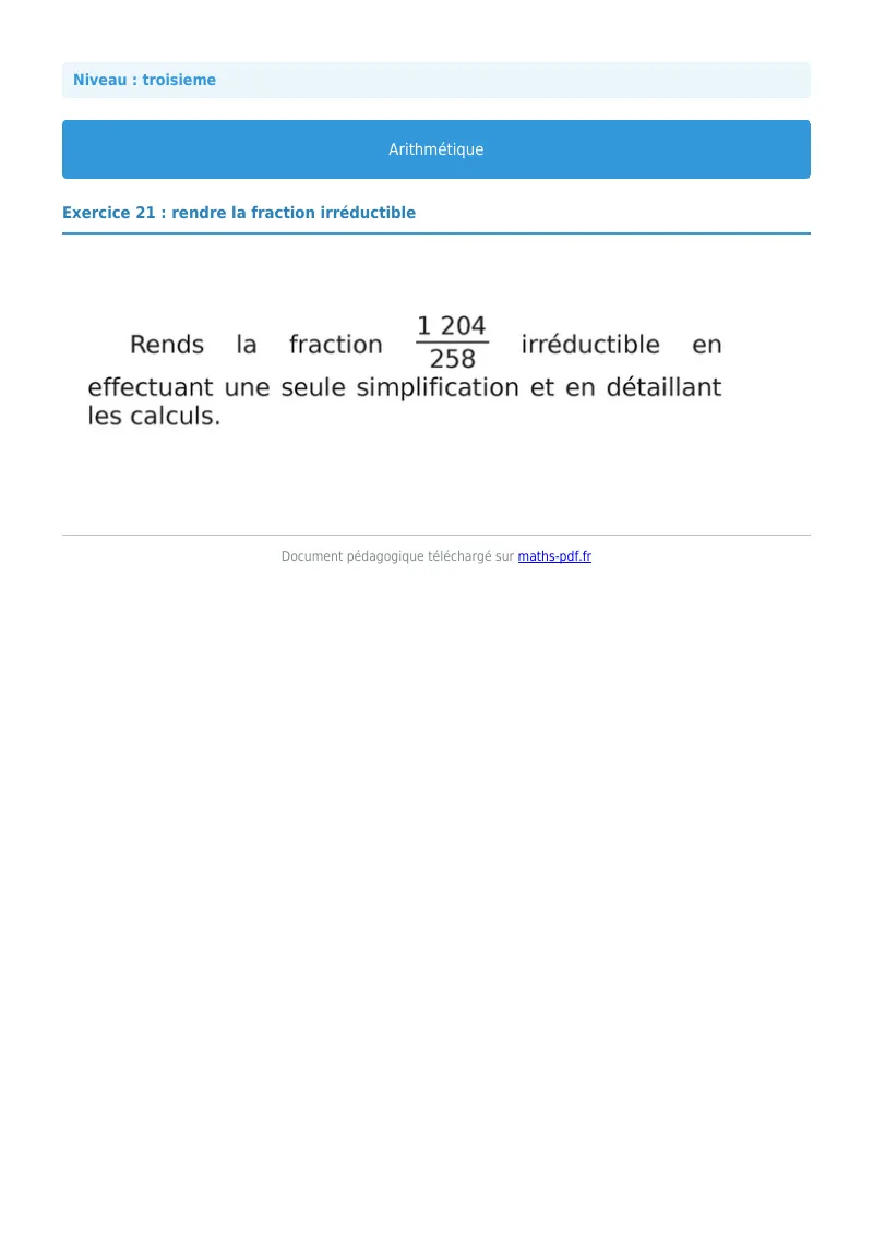 Arithmétique et décomposition en facteurs premiers : exercice n°21 de maths en 3ème corrigé en PDF