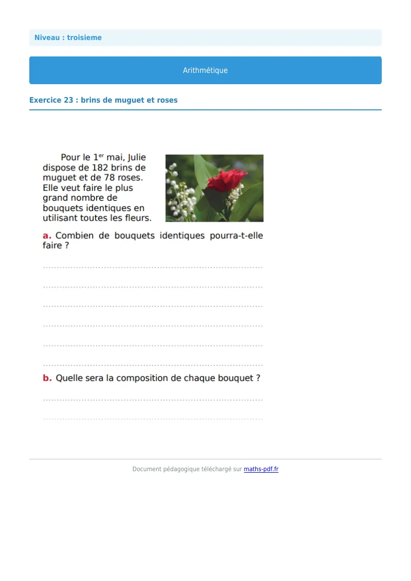 Arithmétique et décomposition en facteurs premiers : exercice n°23 de maths en 3ème corrigé en PDF